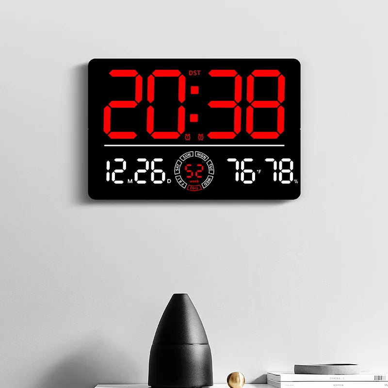 Large Digital Wall Clock 10 Brightness Adjustment Dual Alarm LED Clocks Week+Number of Weeks Alarm Clock with Timing Function