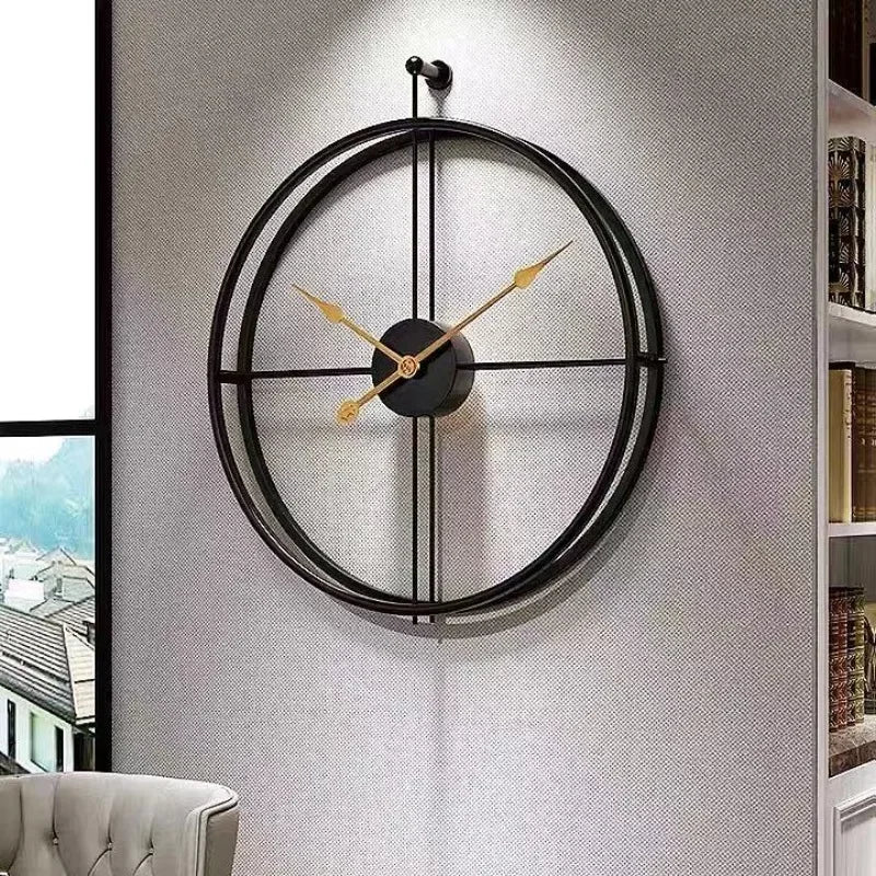 50/60cm Metal Wall Clock Large Size 3D Nordic Round Wall Watch Walnut Pionter Modern Style Clock Home Decoration for Living Room