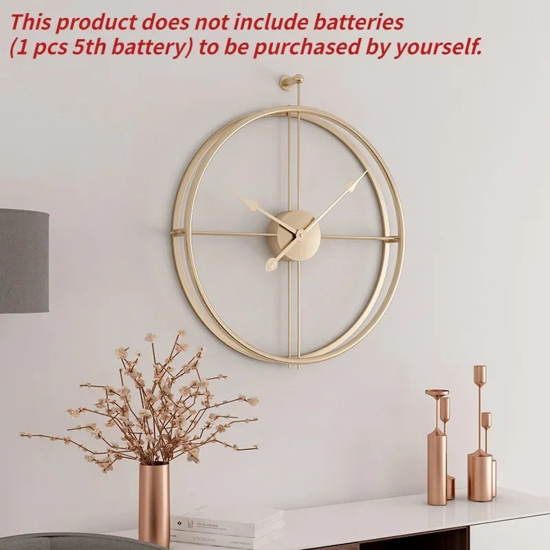 50/60cm Metal Wall Clock Large Size 3D Nordic Round Wall Watch Walnut Pionter Modern Style Clock Home Decoration for Living Room