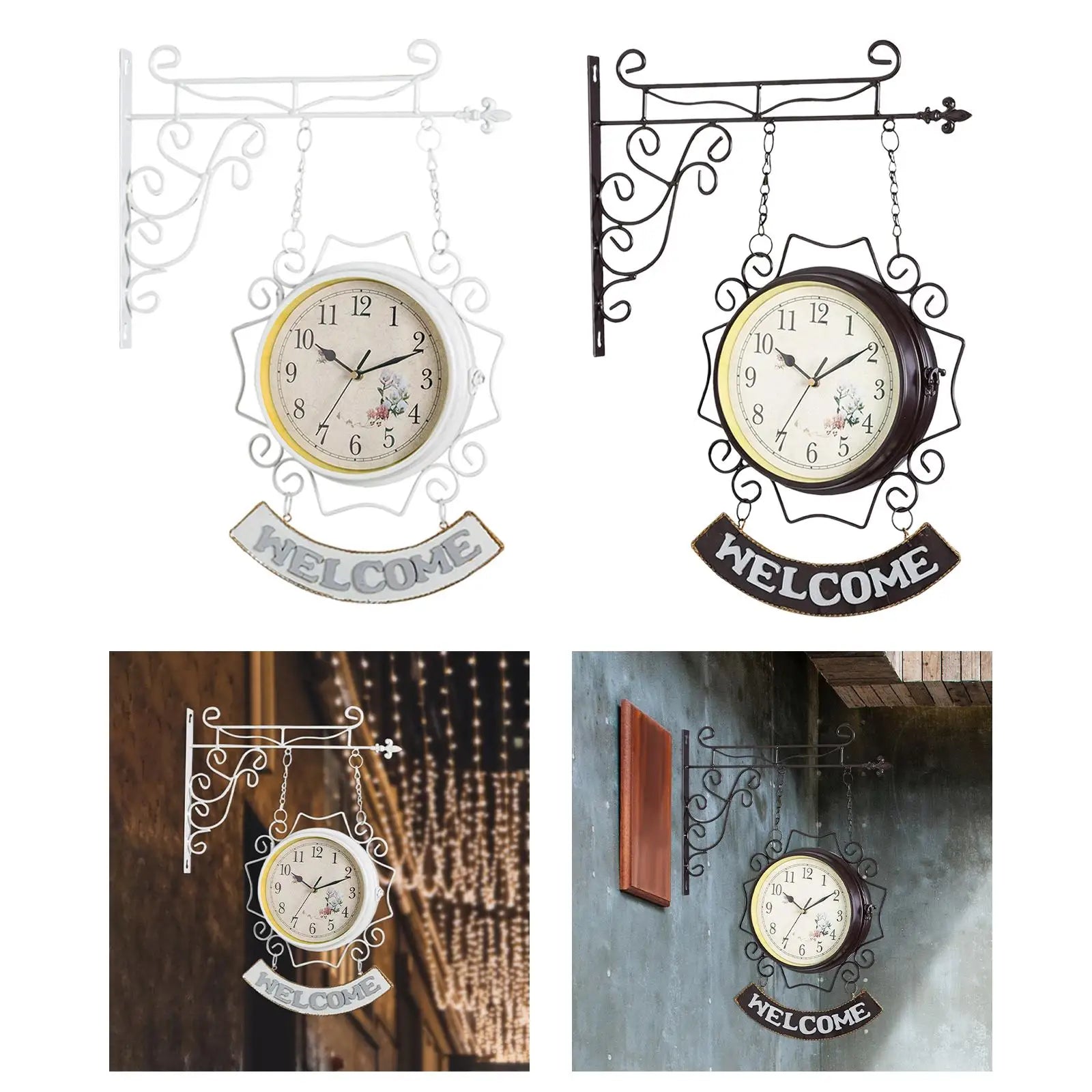 Vintage Double Sided Wall Clock Quiet Hanging Clock Iron Creative Classic Round Double Faced for Home Study Bedroom Decor