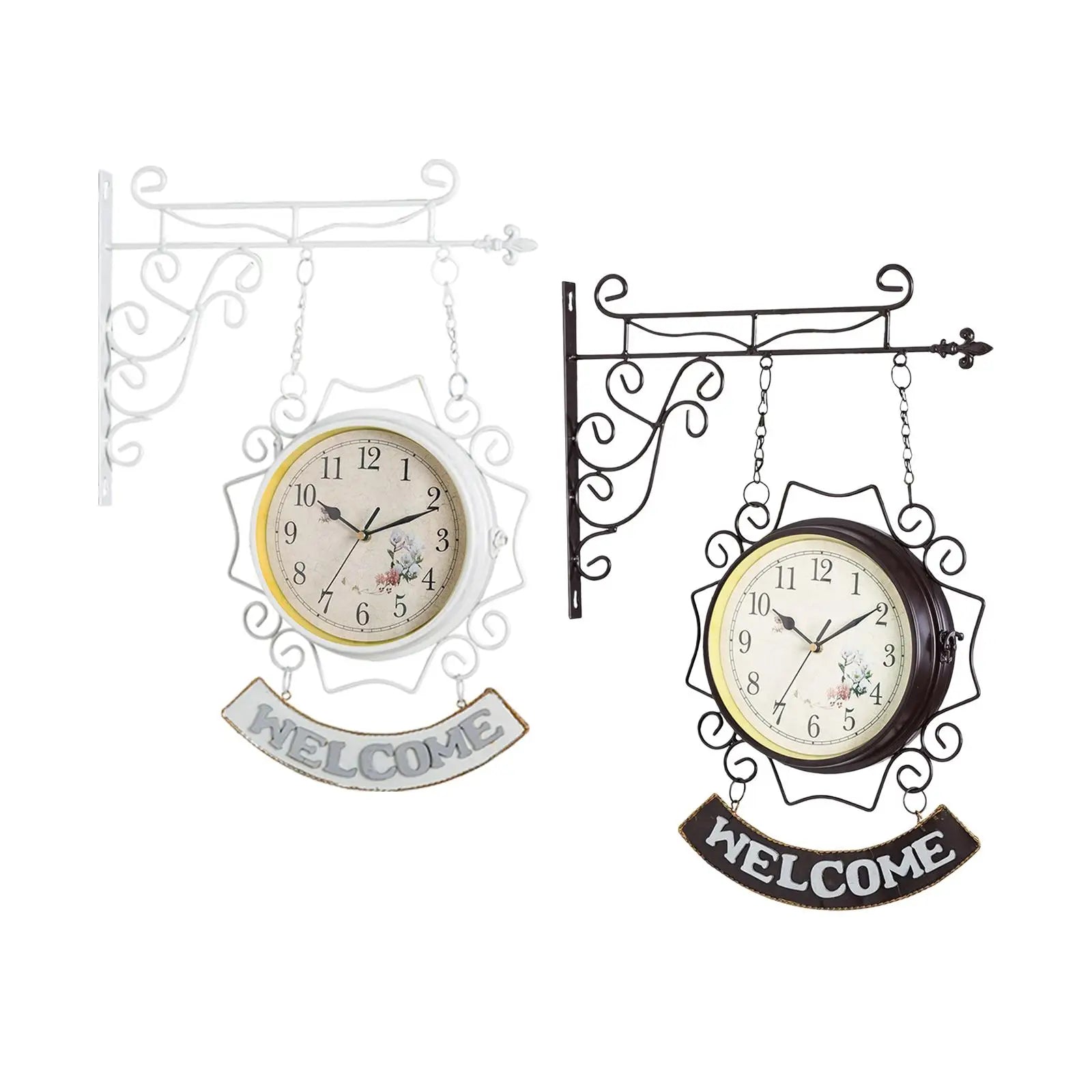 Vintage Double Sided Wall Clock Quiet Hanging Clock Iron Creative Classic Round Double Faced for Home Study Bedroom Decor
