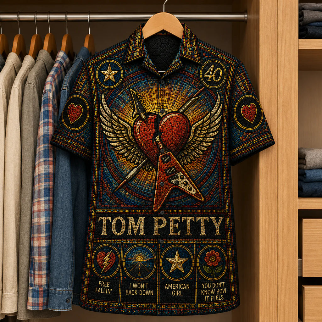 Tom Petty Stained Glass Hawaiian Shirt - Unisex Button Up